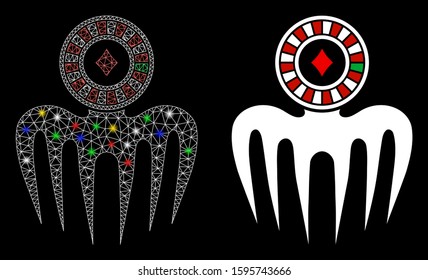 Glossy mesh roulette spectre monster icon with glare effect. Abstract illuminated model of roulette spectre monster. Shiny wire carcass triangular mesh roulette spectre monster icon.