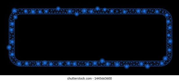 Glossy mesh rounded rectangle frame with glow effect. Abstract illuminated model of rounded rectangle frame icon. Shiny wire frame triangular mesh rounded rectangle frame.