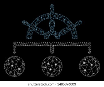 Glossy mesh rule structure with glare effect. Abstract illuminated model of rule structure icon. Shiny wire carcass triangular network rule structure. Vector abstraction on a black background.