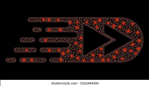 Glossy mesh rush rewind forward with lightspot effect. Abstract illuminated model of rush rewind forward icon. Shiny wire carcass polygonal mesh rush rewind forward.