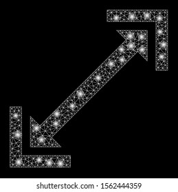 Glossy mesh scalability with sparkle effect. Abstract illuminated model of scalability icon. Shiny wire carcass polygonal mesh scalability. Vector abstraction on a black background.