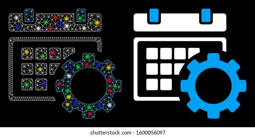 Glossy mesh schedule options icon with lightspot effect. Abstract illuminated model of schedule options. Shiny wire frame polygonal mesh schedule options icon.