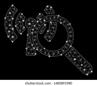 Glossy mesh search Wi-Fi network with glow effect. Abstract illuminated model of search Wi-Fi network icon. Shiny wire carcass polygonal network search Wi-Fi network.