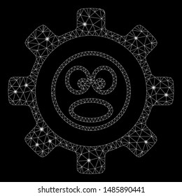 Glossy mesh service gear shout smiley with glitter effect. Abstract illuminated model of service gear shout smiley icon. Shiny wire frame triangular mesh service gear shout smiley.