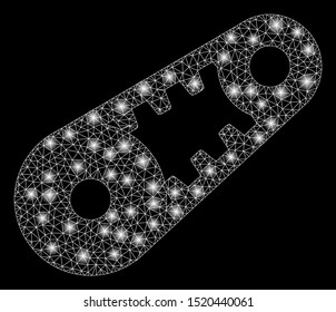Glossy mesh shiftless transmission with glitter effect. Abstract illuminated model of shiftless transmission icon. Shiny wire carcass triangular mesh shiftless transmission.