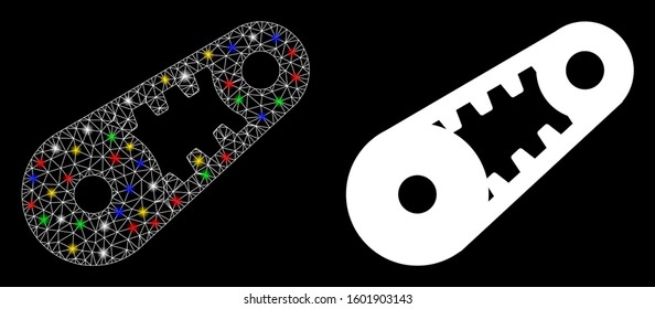 Glossy mesh shiftless transmission icon with sparkle effect. Abstract illuminated model of shiftless transmission. Shiny wire frame polygonal mesh shiftless transmission icon.