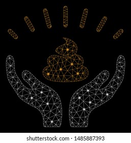 Glossy mesh shit win hands with glare effect. Abstract illuminated model of shit win hands icon. Shiny wire frame polygonal mesh shit win hands. Vector abstraction on a black background.