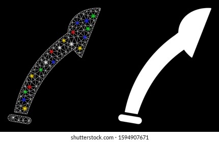 Glossy mesh shower head icon with glow effect. Abstract illuminated model of shower head. Shiny wire carcass polygonal mesh shower head icon. Vector abstraction on a black background.