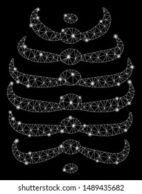 Glossy mesh skeleton ribs with glow effect. Abstract illuminated model of skeleton ribs icon. Shiny wire carcass triangular mesh skeleton ribs. Vector abstraction on a black background.