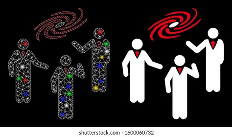 Glossy mesh space chat icon with sparkle effect. Abstract illuminated model of space chat. Shiny wire carcass polygonal mesh space chat icon. Vector abstraction on a black background.