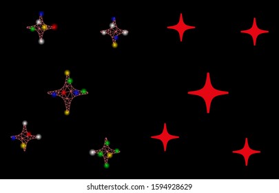 Glossy mesh space stars icon with lightspot effect. Abstract illuminated model of space stars. Shiny wire frame triangular network space stars icon. Vector abstraction on a black background.