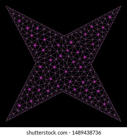 Glossy mesh sparkle star with glitter effect. Abstract illuminated model of sparkle star icon. Shiny wire frame triangular mesh sparkle star. Vector abstraction on a black background.