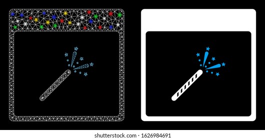 Glossy mesh sparkler firecracker calendar page icon with glare effect. Abstract illuminated model of sparkler firecracker calendar page.