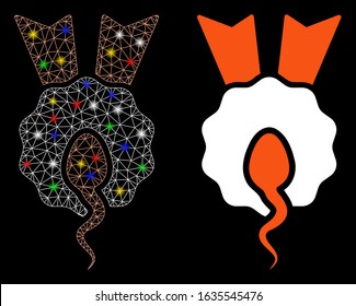 Glossy mesh sperm winner icon with glow effect. Abstract illuminated model of sperm winner. Shiny wire carcass polygonal mesh sperm winner icon. Vector abstraction on a black background.