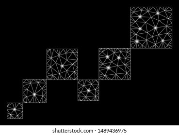 Glossy mesh square blockchain with glitter effect. Abstract illuminated model of square blockchain icon. Shiny wire carcass polygonal mesh square blockchain. Vector abstraction on a black background.