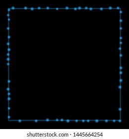 Glossy mesh square frame with glitter effect. Abstract illuminated model of square frame icon. Shiny wire frame polygonal mesh square frame. Vector abstraction on a black background.