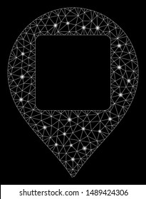 Glossy mesh square hole map marker with lightspot effect. Abstract illuminated model of square hole map marker icon. Shiny wire carcass triangular mesh square hole map marker.