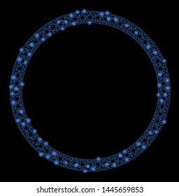 Glossy mesh star circle frame with lightspot effect. Abstract illuminated model of star circle frame icon. Shiny wire carcass triangular mesh star circle frame.