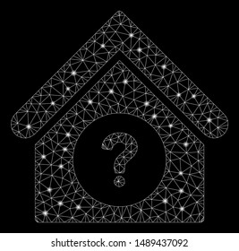 Glossy mesh status building with sparkle effect. Abstract illuminated model of status building icon. Shiny wire carcass polygonal mesh status building. Vector abstraction on a black background.