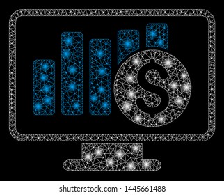 Glossy mesh stock market monitoring with glare effect. Abstract illuminated model of stock market monitoring icon. Shiny wire carcass polygonal mesh stock market monitoring.