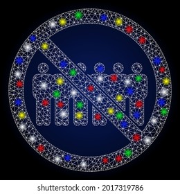 Glossy mesh stop people line with constellation effect. Abstract illuminated vector model of stop people line icon on a dark blue gradiented background.