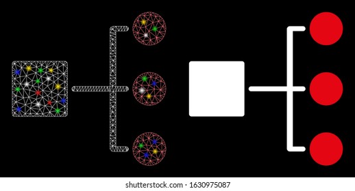 Glossy mesh structure diagram icon with sparkle effect. Abstract illuminated model of structure diagram. Shiny wire carcass polygonal network structure diagram icon.