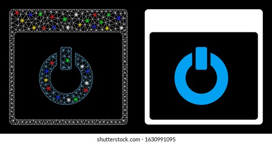Glossy mesh switch on calendar page icon with glitter effect. Abstract illuminated model of switch on calendar page. Shiny wire frame polygonal mesh switch on calendar page icon.