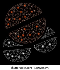 Glossy mesh tablets with glow effect. Abstract illuminated model of tablets icon. Shiny wire frame polygonal network tablets. Vector abstraction on a black background.
