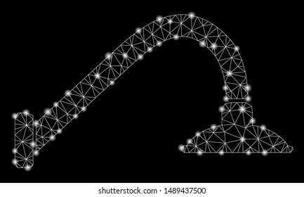 Glossy mesh tap mixer with glow effect. Abstract illuminated model of tap mixer icon. Shiny wire frame polygonal mesh tap mixer. Vector abstraction on a black background.