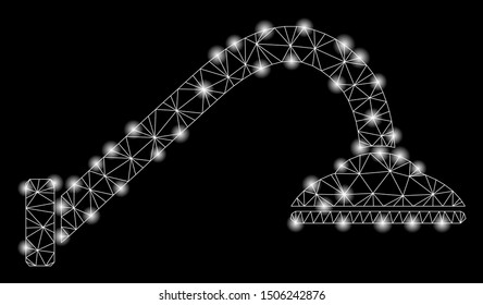Glossy mesh tap mixer with sparkle effect. Abstract illuminated model of tap mixer icon. Shiny wire frame triangular mesh tap mixer. Vector abstraction on a black background.