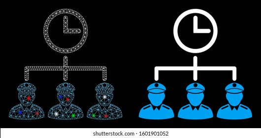 Glossy mesh time army icon with sparkle effect. Abstract illuminated model of time army. Shiny wire frame polygonal mesh time army icon. Vector abstraction on a black background.