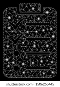 Glossy mesh todo list with glow effect. Abstract illuminated model of todo list icon. Shiny wire frame polygonal mesh todo list. Vector abstraction on a black background.