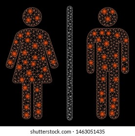 Glossy mesh toilets with glitter effect. Abstract illuminated model of toilets icon. Shiny wire carcass triangular network toilets. Vector abstraction on a black background.