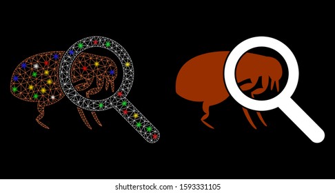 Glossy Mesh Total Flea Control Icon With Glow Effect. Abstract Illuminated Model Of Total Flea Control. Shiny Wire Frame Polygonal Mesh Total Flea Control Icon.