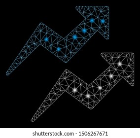 Glossy mesh trends arrows with sparkle effect. Abstract illuminated model of trends arrows icon. Shiny wire frame polygonal mesh trends arrows. Vector abstraction on a black background.