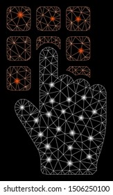 Glossy mesh type password with glow effect. Abstract illuminated model of type password icon. Shiny wire frame triangular mesh type password. Vector abstraction on a black background.
