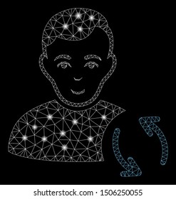 Glossy mesh user refresh with glitter effect. Abstract illuminated model of user refresh icon. Shiny wire frame triangular mesh user refresh. Vector abstraction on a black background.