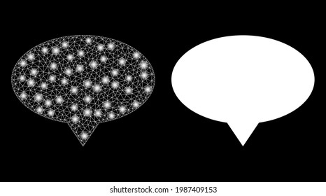 Glossy mesh vector banner pointer with glare effect. White mesh, bright spots on a black background with banner pointer icon. Mesh and glowing elements are placed on different layers.