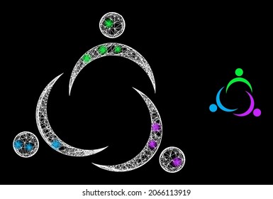 Glossy mesh vector community with glare effect. White mesh, glare spots on a black background with community icon. Mesh and glowing elements are placed on different layers.
