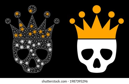 Glossy mesh vector dead king with glow effect. White mesh, light spots on a black background with dead king icon. Mesh and glare elements are placed on different layers.