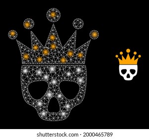 Glossy mesh vector dead king with glare effect. White mesh, light spots on a black background with dead king icon. Mesh and glare elements are placed on different layers.