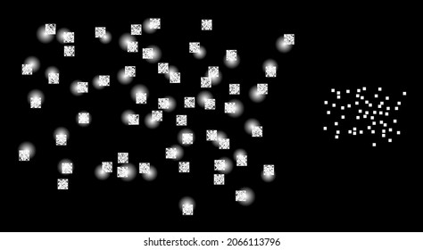 Glossy Mesh Vector Dust Particles With Glare Effect. White Mesh, Light Spots On A Black Background With Dust Particles Icon. Mesh And Glare Elements Are Placed On Different Layers.