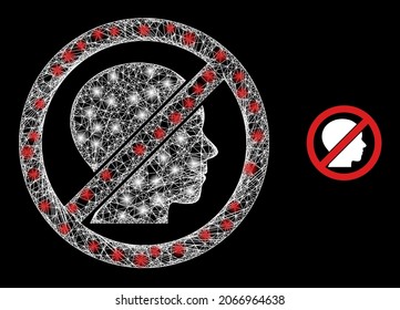 Glossy mesh vector forbidden man with glow effect. White mesh, flash spots on a black background with forbidden man icon. Mesh and glare elements are placed on different layers.