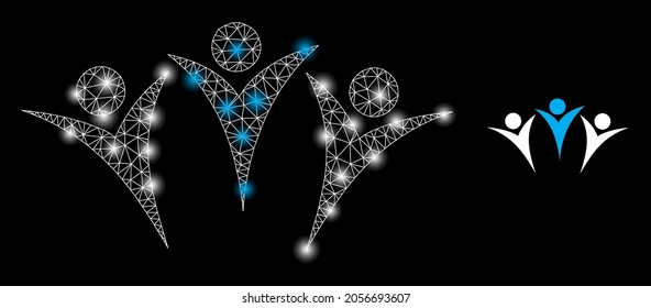 Glossy mesh vector friends with glare effect. White mesh, light spots on a black background with friends icon. Mesh and glare elements are placed on different layers.