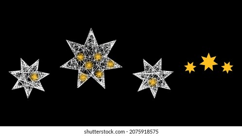 Glossy mesh vector star level with glare effect. White mesh, glare spots on a black background with star level icon. Mesh and glare elements are placed on different layers.