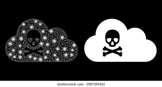 Glossy mesh vector toxic gas with glare effect. White mesh, bright spots on a black background with toxic gas icon. Mesh and lightspot elements are placed on different layers.