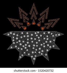 Glossy mesh viral structure with glow effect. Abstract illuminated model of viral structure icon. Shiny wire carcass polygonal mesh viral structure. Vector abstraction on a black background.