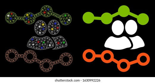 Glossy mesh visits report icon with glitter effect. Abstract illuminated model of visits report. Shiny wire carcass polygonal mesh visits report icon. Vector abstraction on a black background.