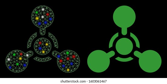 Glossy mesh WMD nerve agent chemical warfare icon with glare effect. Abstract illuminated model of WMD nerve agent chemical warfare.