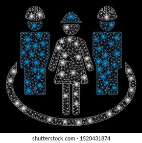 Glossy mesh worker social relations with lightspot effect. Abstract illuminated model of worker social relations icon. Shiny wire frame triangular mesh worker social relations.
